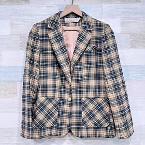 Young Pendleton Vintage Tweed Blazer Tan Plaid Gold Button USA Made Womens 5/6